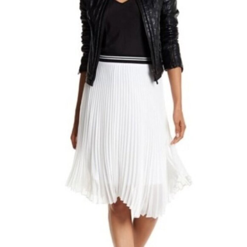 Harlowe & Graham Pleated Midi Skirt White Sheer Uneven Hem Sz M NEW